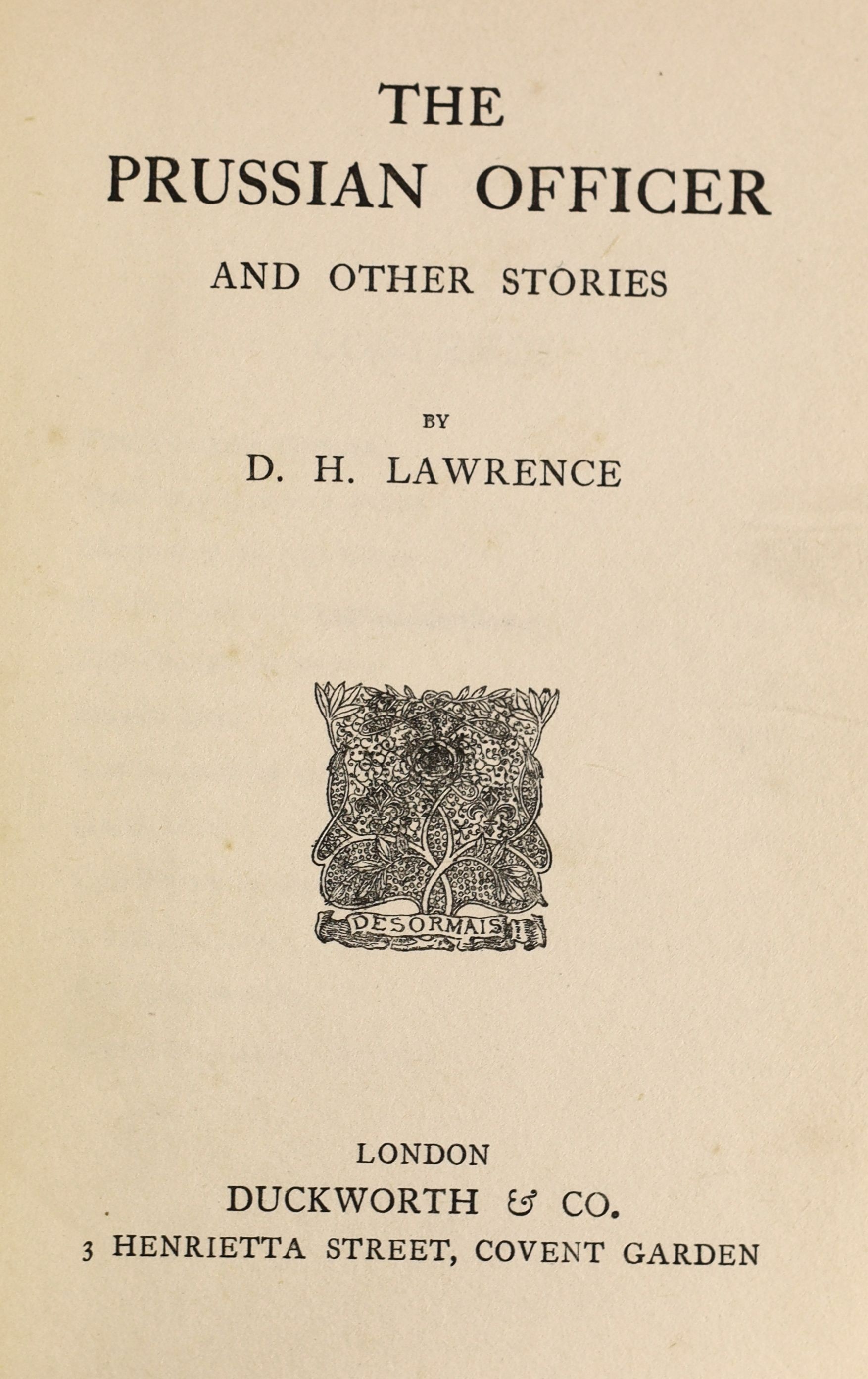 Lawrence, David Herbert - The Prussian Officer and Other Stories, 1st edition, 8vo, Duckworth & Co., London, 1914